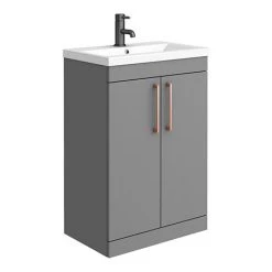 Arezzo 600 Matt Grey Floor Standing Vanity Unit with Rose Gold Handles