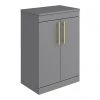 Arezzo Floor Standing Countertop Vanity Unit - Matt Grey - 600mm with Industrial Style Brushed Brass Handles