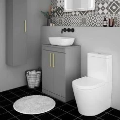 Arezzo Floor Standing Countertop Vanity Unit - Matt Grey - 600mm with Brushed Brass Handles 8 Arezzo Floor Standing Countertop Vanity Unit - Matt Grey - 600mm with Brushed Brass Handles -Vanity Units Sales Store AZG6FSWBB d3 460