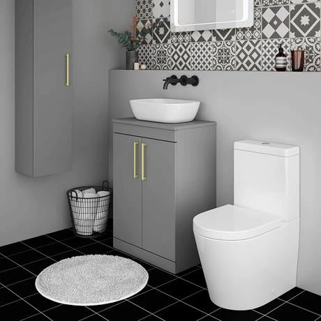 Arezzo Floor Standing Countertop Vanity Unit - Matt Grey - 600mm with Brushed Brass Handles 4 Arezzo Floor Standing Countertop Vanity Unit - Matt Grey - 600mm with Brushed Brass Handles - Image 4