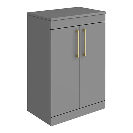 Arezzo Floor Standing Countertop Vanity Unit - Matt Grey - 600mm with Brushed Brass Handles 1 Arezzo Floor Standing Countertop Vanity Unit - Matt Grey - 600mm with Brushed Brass Handles