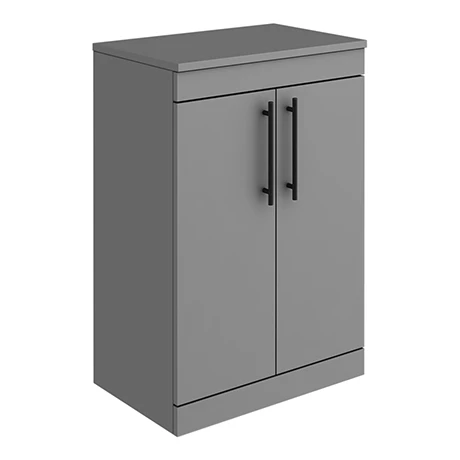 Arezzo Floor Standing Countertop Vanity Unit - Matt Grey - 600mm with Industrial Style Matt Black Handles 1 Arezzo Floor Standing Countertop Vanity Unit - Matt Grey - 600mm with Industrial Style Matt Black Handles