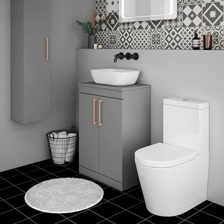 Arezzo Floor Standing Countertop Vanity Unit - Matt Grey - 600mm with Rose Gold Handles 4 Arezzo Floor Standing Countertop Vanity Unit - Matt Grey - 600mm with Rose Gold Handles - Image 4
