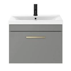 Arezzo 600 Matt Grey Wall Hung 1-Drawer Vanity Unit with Brushed Brass Handle -Vanity Units Sales Store AZG6WHVBB d4 460