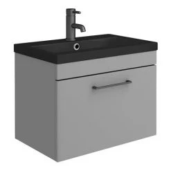 Arezzo 600 Matt Grey Wall Hung Vanity Unit with Matt Black Basin + Black Handle 10 Arezzo 600 Matt Grey Wall Hung Vanity Unit with Matt Black Basin + Black Handle -Vanity Units Sales Store AZG6WHVBKB D4 460