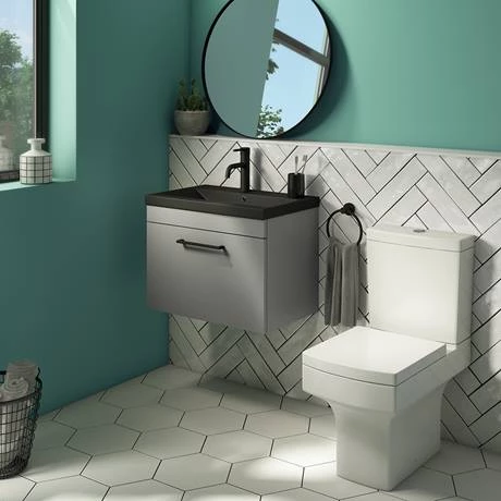 Arezzo 600 Matt Grey Wall Hung Vanity Unit with Matt Black Basin + Black Handle 4 Arezzo 600 Matt Grey Wall Hung Vanity Unit with Matt Black Basin + Black Handle - Image 4