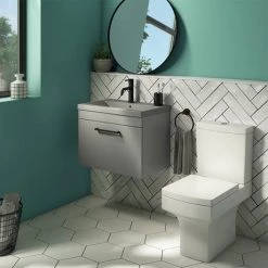 Arezzo 600 Matt Grey Wall Hung Vanity Unit with Matt Grey Basin + Black Handle -Vanity Units Sales Store AZG6WHVBKG D3 460