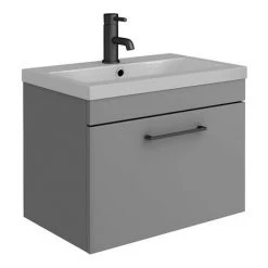 Arezzo 600 Matt Grey Wall Hung Vanity Unit with Matt Grey Basin + Black Handle -Vanity Units Sales Store AZG6WHVBKG d4 460