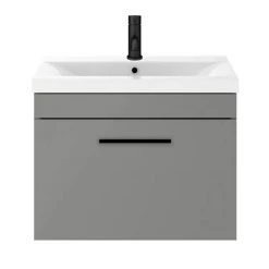 Arezzo 600 Matt Grey Wall Hung 1-Drawer Vanity Unit with Matt Black Handle -Vanity Units Sales Store AZG6WHVBK d4 460