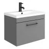 Arezzo 600 Matt Grey Wall Hung 1-Drawer Vanity Unit with Matt Black Handle