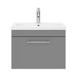 Arezzo Wall Hung Vanity Unit - Matt Grey - 600mm with Industrial Style Chrome Handle -Vanity Units Sales Store AZG6WHVCHIS d4 460