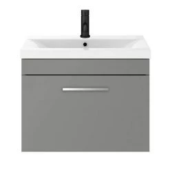 Arezzo 600 Matt Grey Wall Hung 1-Drawer Vanity Unit with Chrome Handle -Vanity Units Sales Store AZG6WHVCH d4 460