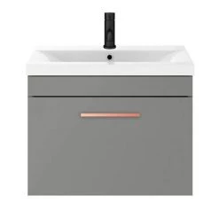 Arezzo 600 Matt Grey Wall Hung 1-Drawer Vanity Unit with Rose Gold Handle -Vanity Units Sales Store AZG6WHVRG d4 460