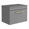 Arezzo Wall Hung Countertop Vanity Unit - Matt Grey - 600mm with Industrial Style Brushed Brass Handle