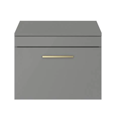 Arezzo Wall Hung Countertop Vanity Unit - Matt Grey - 600mm with Brushed Brass Handle 3 Arezzo Wall Hung Countertop Vanity Unit - Matt Grey - 600mm with Brushed Brass Handle - Image 3