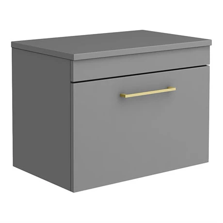 Arezzo Wall Hung Countertop Vanity Unit - Matt Grey - 600mm with Brushed Brass Handle 1 Arezzo Wall Hung Countertop Vanity Unit - Matt Grey - 600mm with Brushed Brass Handle