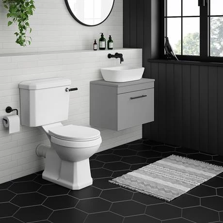 Arezzo Wall Hung Countertop Vanity Unit - Matt Grey - 600mm with Industrial Style Black Handle 3 Arezzo Wall Hung Countertop Vanity Unit - Matt Grey - 600mm with Industrial Style Black Handle - Image 3