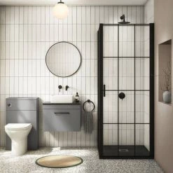 Arezzo Wall Hung Countertop Vanity Unit - Matt Grey - 600mm with Black Worktop & Matt Black Handle -Vanity Units Sales Store AZG6WHWMBB d3 460