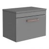 Arezzo Wall Hung Countertop Vanity Unit - Matt Grey - 600mm with Rose Gold Handle
