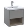 Arezzo Senza 500mm Matt Grey / Vicenza Oak Wall Hung Vanity Unit with Open Shelf + Ceramic Basin