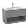 Arezzo Senza 800mm Matt Grey / Vicenza Oak Wall Hung Vanity Unit with Open Shelf + Ceramic Basin