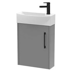 Arezzo Matt Grey 450mm 1TH Wall Hung Cloakroom Vanity Unit with Matt Black Handle
