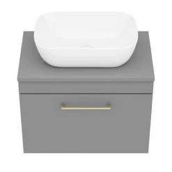Arezzo Wall Hung Countertop Basin Unit - Grey with Brushed Brass Handle - 600mm inc. Basin -Vanity Units Sales Store AZGWHBB465 n d4 460