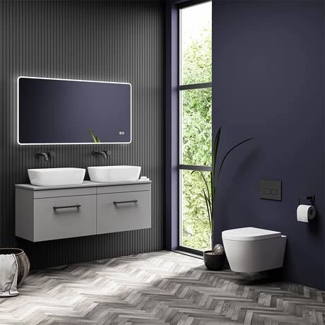 Arezzo Matt Grey Wall Hung Double Countertop Vanity Unit incl. 2 Basins (1200mm w. Matt Black Handles) 5 Arezzo Matt Grey Wall Hung Double Countertop Vanity Unit incl. 2 Basins (1200mm w. Matt Black Handles) - Image 5