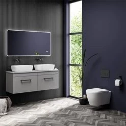 Arezzo Matt Grey Wall Hung Double Countertop Vanity Unit (1200mm w. Matt Black Handles) -Vanity Units Sales Store AZGWHMB12 d2 460