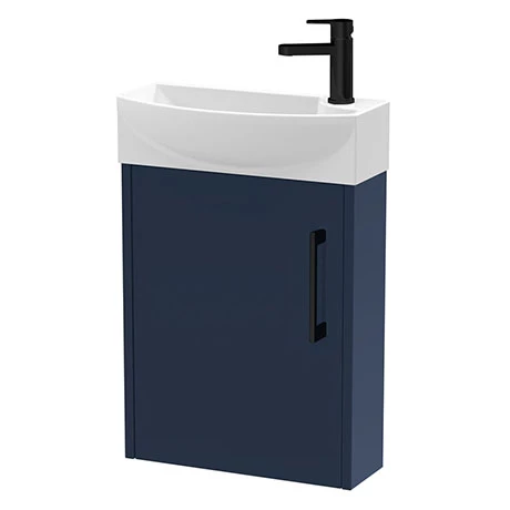 Arezzo Matt Blue 450mm 1TH Wall Hung Cloakroom Vanity Unit with Matt Black Handle 1 Arezzo Matt Blue 450mm 1TH Wall Hung Cloakroom Vanity Unit with Matt Black Handle