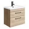Arezzo 600 Rustic Oak Wall Hung 2-Drawers Vanity Unit with Matt Black Handles