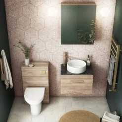 Arezzo Wall Hung Countertop Vanity Unit - Rustic Oak - 600mm with Black Worktop & Brushed Brass Handle 9 Arezzo Wall Hung Countertop Vanity Unit - Rustic Oak - 600mm with Black Worktop & Brushed Brass Handle -Vanity Units Sales Store AZO6WHWBBB d4 460