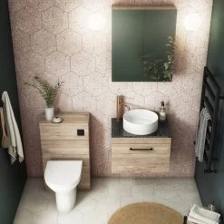 Arezzo Wall Hung Countertop Vanity Unit - Rustic Oak - 600mm with Black Worktop & Matt Black Handle -Vanity Units Sales Store AZO6WHWMBB d4 460