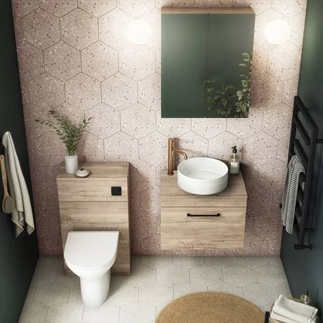 Arezzo Wall Hung Countertop Vanity Unit - Rustic Oak - 600mm with Worktop & Matt Black Handle 3 Arezzo Wall Hung Countertop Vanity Unit - Rustic Oak - 600mm with Worktop & Matt Black Handle - Image 3