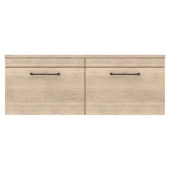 Arezzo Rustic Oak Wall Hung Double Countertop Vanity Unit (1200mm w. Matt Black Handles) -Vanity Units Sales Store AZOWHMB12 d3 460