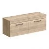 Arezzo Rustic Oak Wall Hung Double Countertop Vanity Unit (1200mm w. Matt Black Handles)