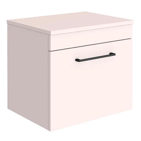 Arezzo Wall Hung Countertop Vanity Unit - Matt Pink - 500mm with Matt Black Handle 1 Arezzo Wall Hung Countertop Vanity Unit - Matt Pink - 500mm with Matt Black Handle