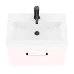 Arezzo Wall Hung Vanity Unit - Matt Pink - 600mm with Matt Black Handle -Vanity Units Sales Store AZP6WHVBK d2 460