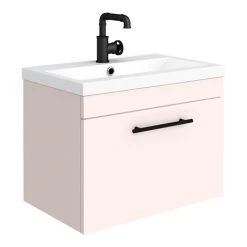 Arezzo Wall Hung Vanity Unit - Matt Pink - 600mm with Industrial Style Black Handle