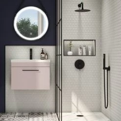 Arezzo Wall Hung Vanity Unit - Matt Pink - 600mm with Industrial Style Black Handle -Vanity Units Sales Store AZP6WHVBKIS d3 460