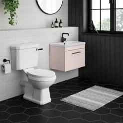 Arezzo Wall Hung Vanity Unit - Matt Pink - 600mm with Industrial Style Black Handle -Vanity Units Sales Store AZP6WHVBKIS d4 460
