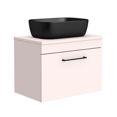 Arezzo Wall Hung Countertop Basin Unit - Pink with Matt Black Handle - 600mm inc. Black Basin 1 Arezzo Wall Hung Countertop Basin Unit - Pink with Matt Black Handle - 600mm inc. Black Basin