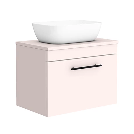 Arezzo Wall Hung Countertop Basin Unit - Pink with Industrial Style Black Handle - 600mm inc. White Basin 1 Arezzo Wall Hung Countertop Basin Unit - Pink with Industrial Style Black Handle - 600mm inc. White Basin