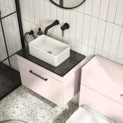 Arezzo Wall Hung Countertop Vanity Unit - Matt Pink - 600mm with Black Worktop & Matt Black Handle -Vanity Units Sales Store AZP6WHWMBB d3 460