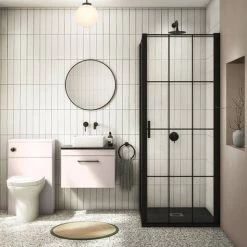 Arezzo Wall Hung Countertop Vanity Unit - Matt Pink - 600mm with Black Worktop & Matt Black Handle -Vanity Units Sales Store AZP6WHWMBB d4 460