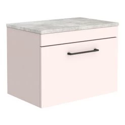 Arezzo Wall Hung Countertop Vanity Unit - Matt Pink - 600mm with Grey Worktop & Matt Black Handle