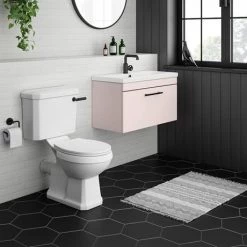 Arezzo Wall Hung Vanity Unit - Matt Pink - 800mm with Industrial Style Black Handle -Vanity Units Sales Store AZP8WHVBKIS d3 460