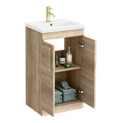 Arezzo Floor Standing Vanity Unit - Rustic Oak - 500mm with Brushed Brass Handles -Vanity Units Sales Store AZRO5FSVBB d2 460