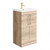 Arezzo Floor Standing Vanity Unit - Rustic Oak - 500mm with Brushed Brass Handles