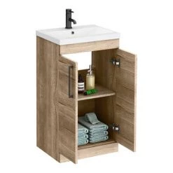 Arezzo Floor Standing Vanity Unit - Rustic Oak - 500mm with Matt Black Handles 7 Arezzo Floor Standing Vanity Unit - Rustic Oak - 500mm with Matt Black Handles -Vanity Units Sales Store AZRO5FSVMB d2 460